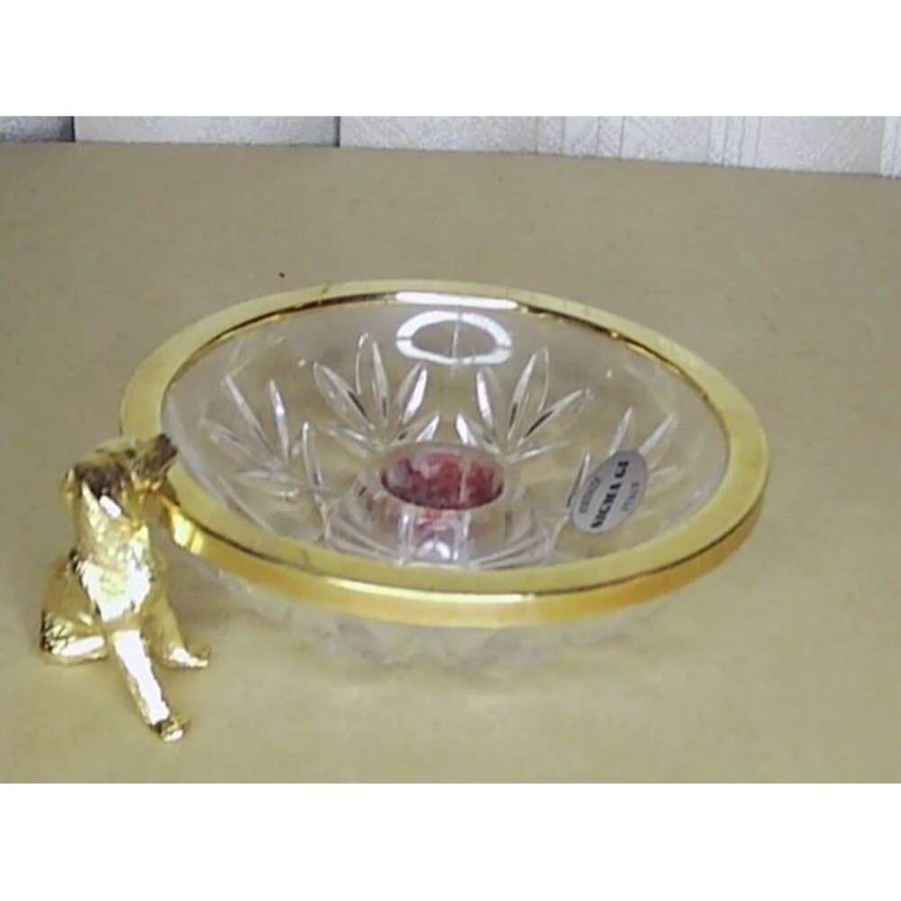 4.25" Crystal Glass and Brass Taper Candle Holder with Brass Dog Firenze Italy